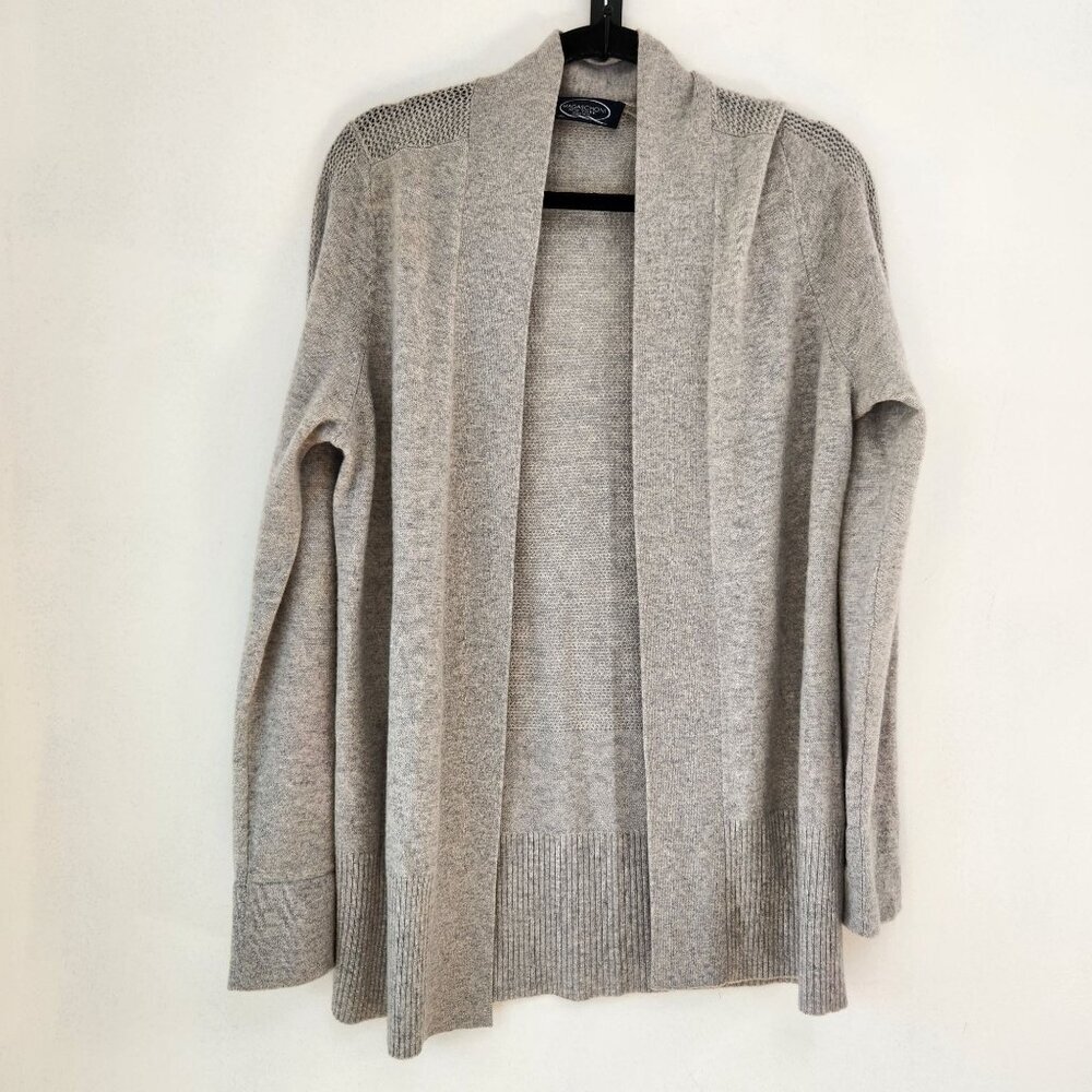 Magaschoni 100% Cashmere Grey Open Front Cardigan Sweater Long Women's M
